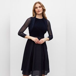 Melanie Lyne Women’s Indigo Sheer Long Sleeve Mesh Bolero V Neck Size Large